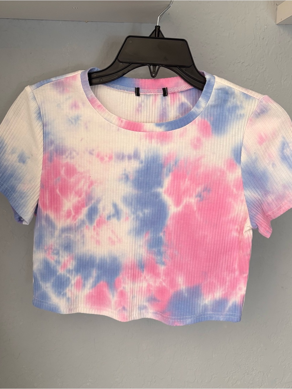 Tie-Dye Ribbed Crop Top - Pink & Blue